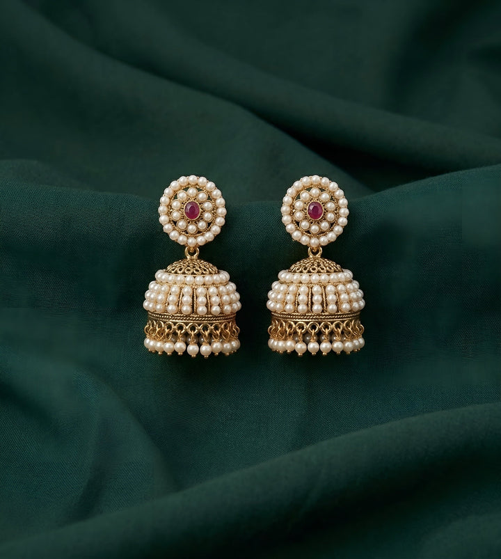 Gold Plated Fancy Beaded  Jhumka Earrings