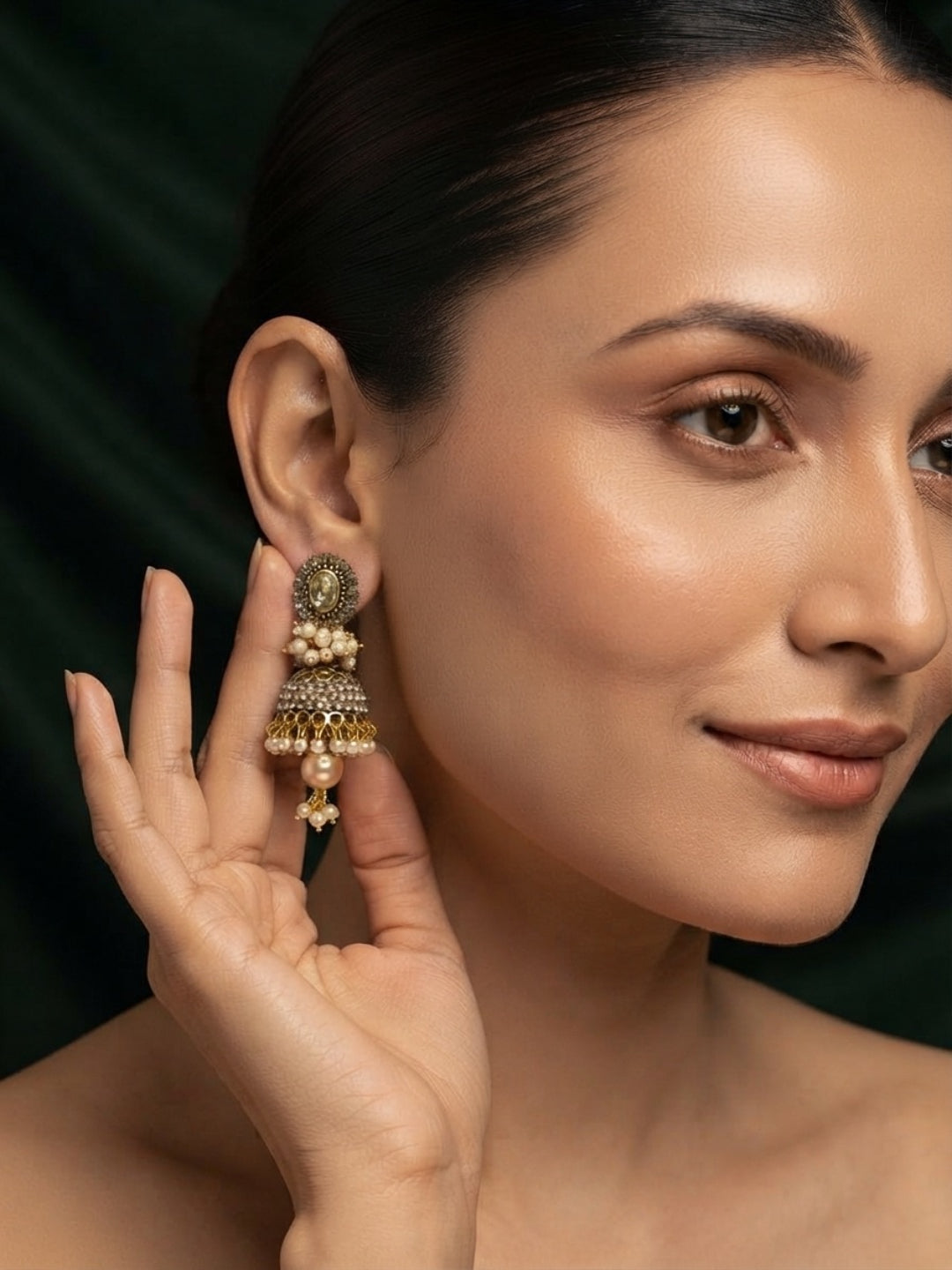 Gold Oxidized With Beaded Indo-Western Jhumki