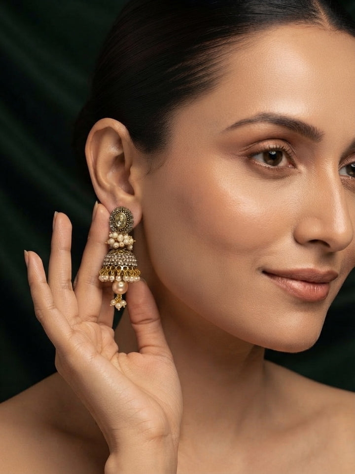Gold Oxidized With Beaded Indo-Western Jhumki