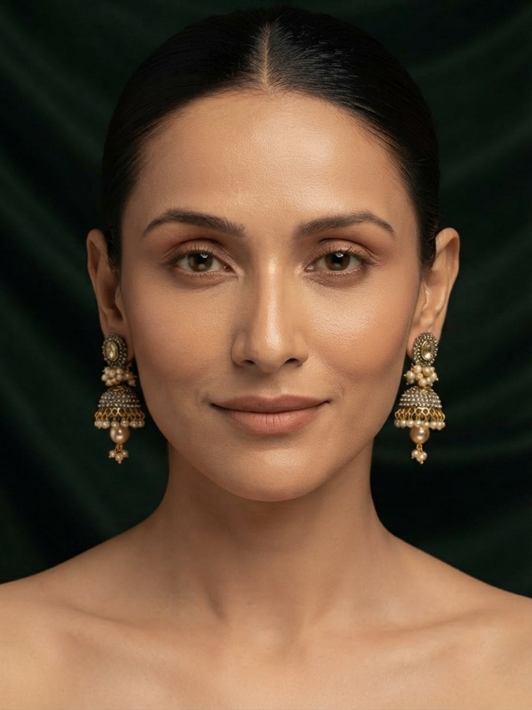 Gold Oxidized With Beaded Indo-Western Jhumki
