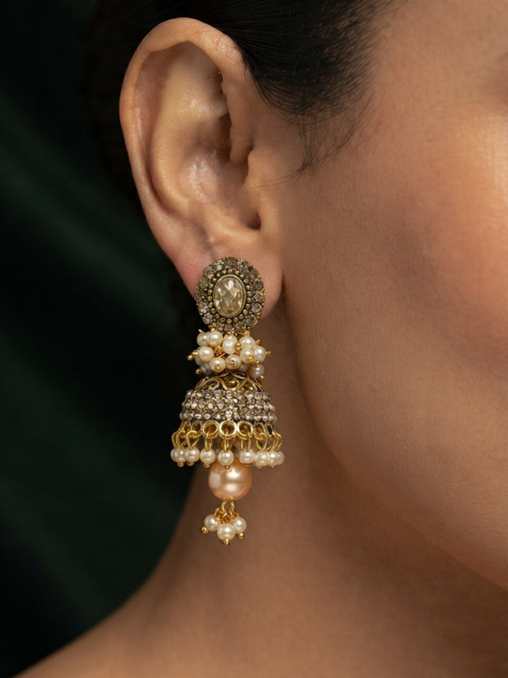 Gold Oxidized With Beaded Indo-Western Jhumki