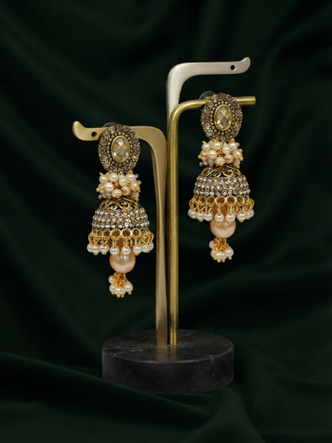 Gold Oxidized With Beaded Indo-Western Jhumki