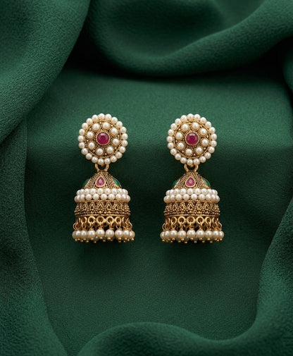 Gold Oxidized With Beaded Indo-Western Jhumka