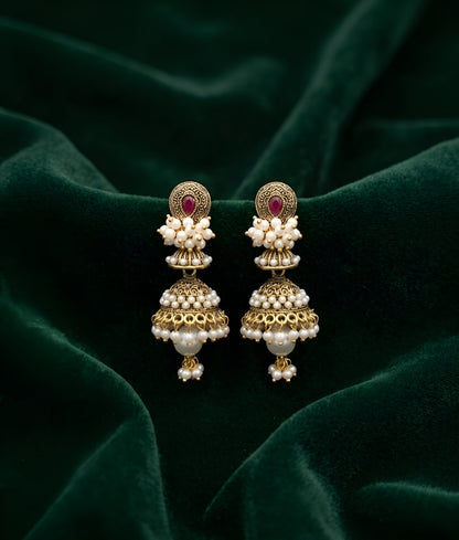 Gold Oxidized With Beaded Indo-Western Jhumki