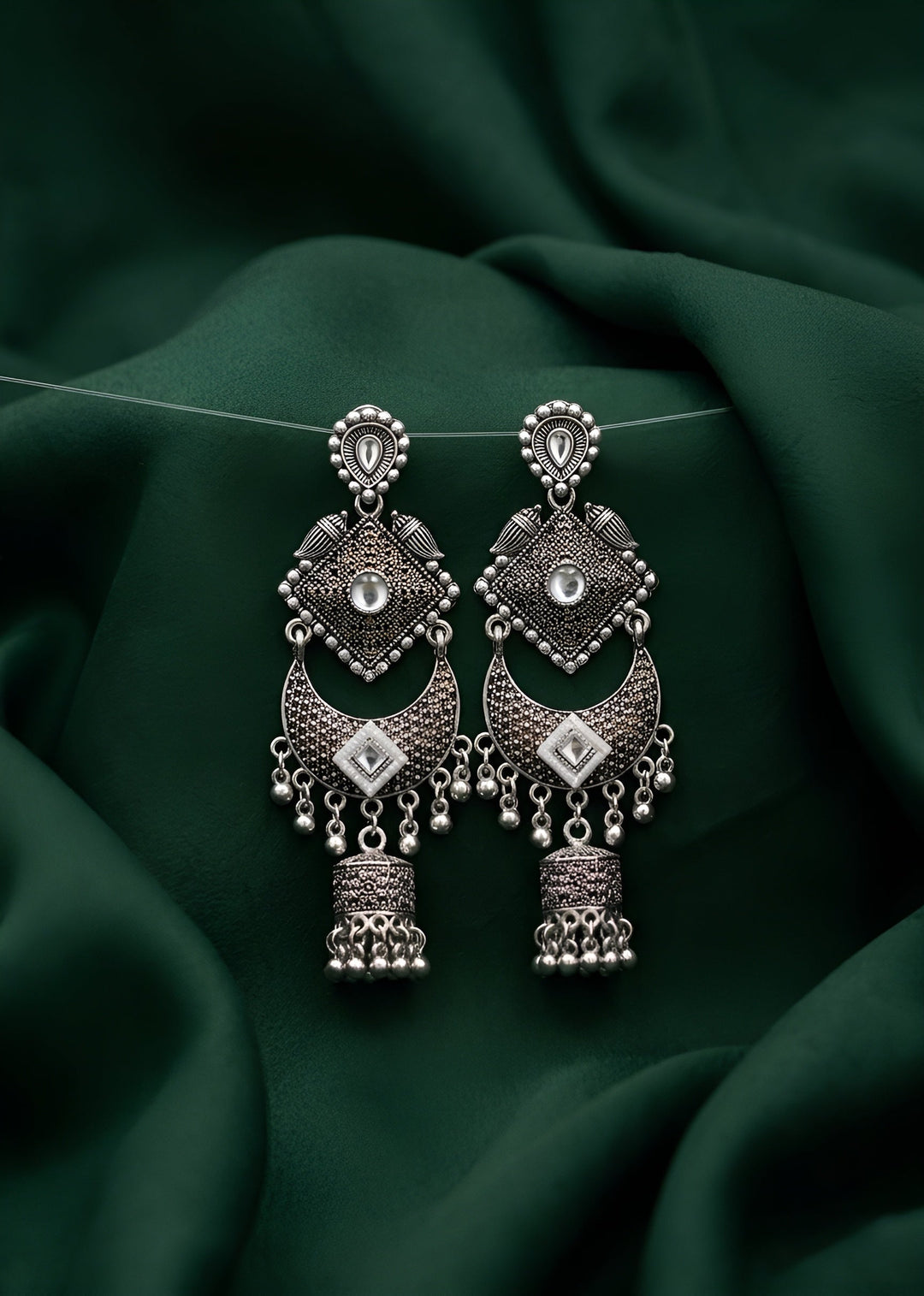 Silver Plated Oxidized Drop Earrings