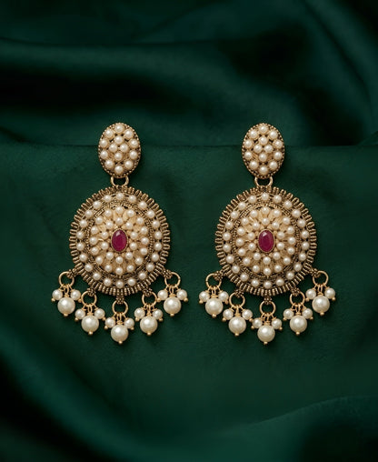 Gold Oxidized With Fancy Beaded Earrings