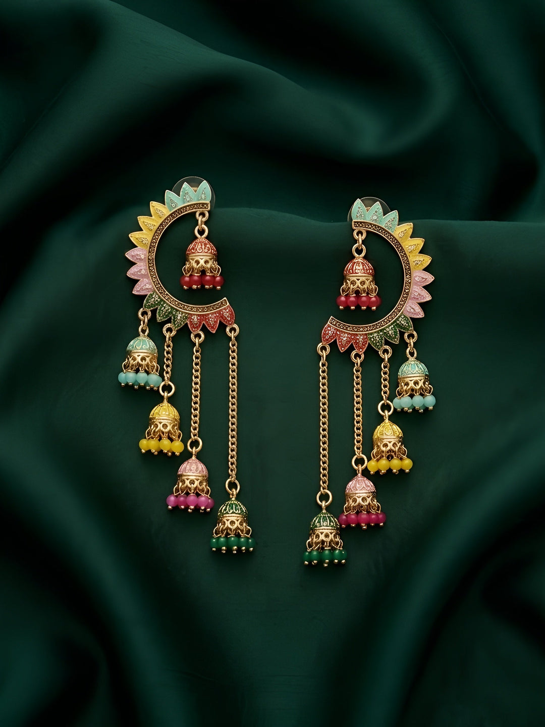 Golden Multicolor Chandbali Earrings