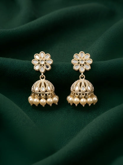 Kundan & Pearl Statement Jhumki Earrings