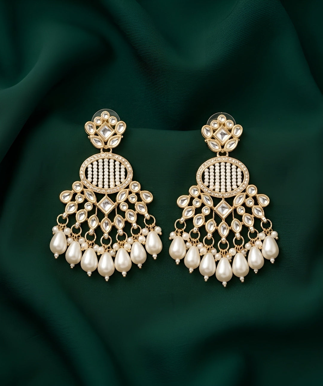Kundan &amp; Pearl Traditional Ethnic Statement Earrings