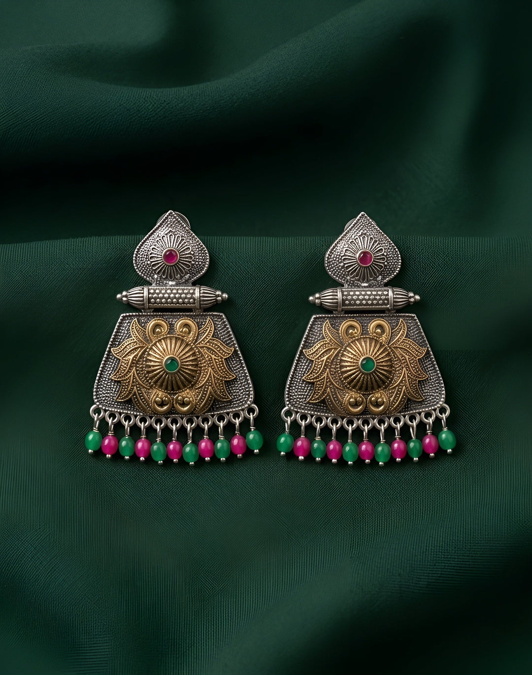 Silver Plated Oxidized Indo-Western Drop Earrings