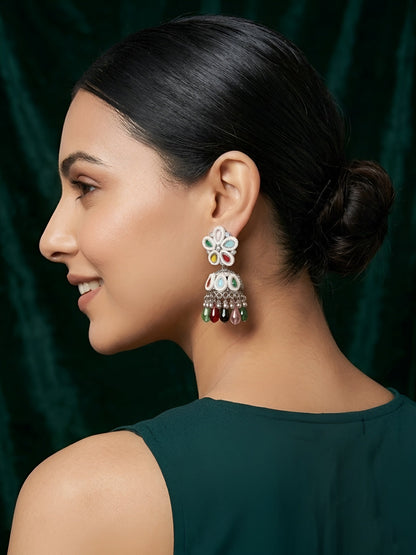 Silver Plated Multicolor Fancy Beaded Jhumki