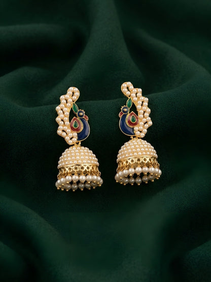 Gold Plated Fancy Beaded Jhumka Earrings