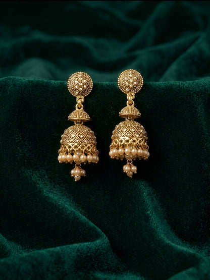 Gold Oxidized With Beaded Indo-Western Jhumki