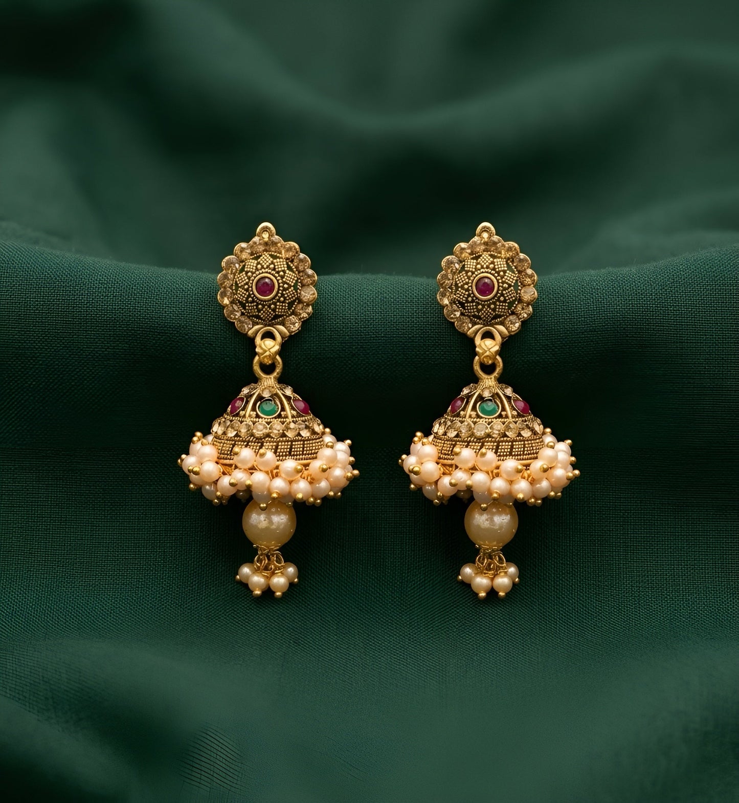 Gold Oxidized With Beaded Indo-Western Jhumki