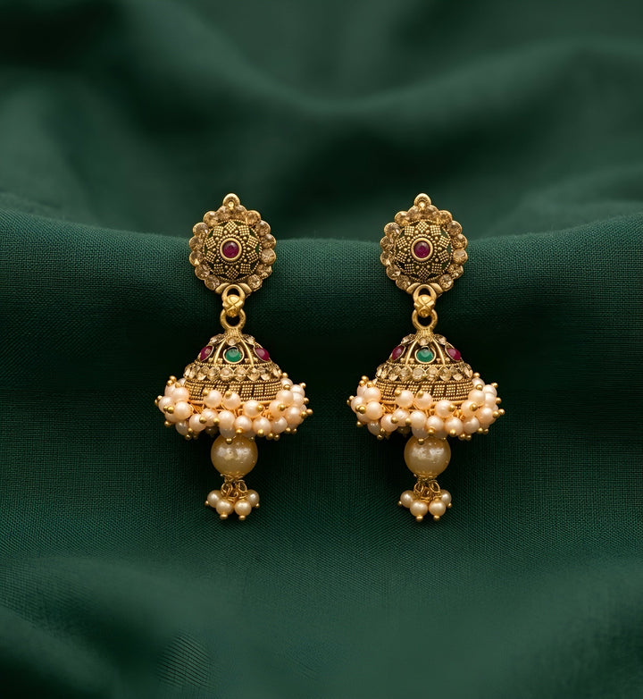 Gold Oxidized With Beaded Indo-Western Jhumki