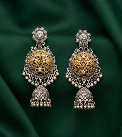Silver Plated Oxidized Jhumka Earrings