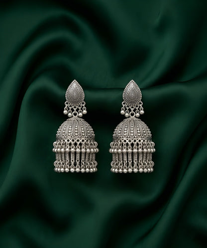 Silver Plated Oxidized Jhumka Earrings