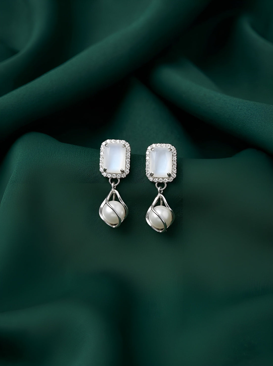 Fancy Ston &amp; Pearl Earrings