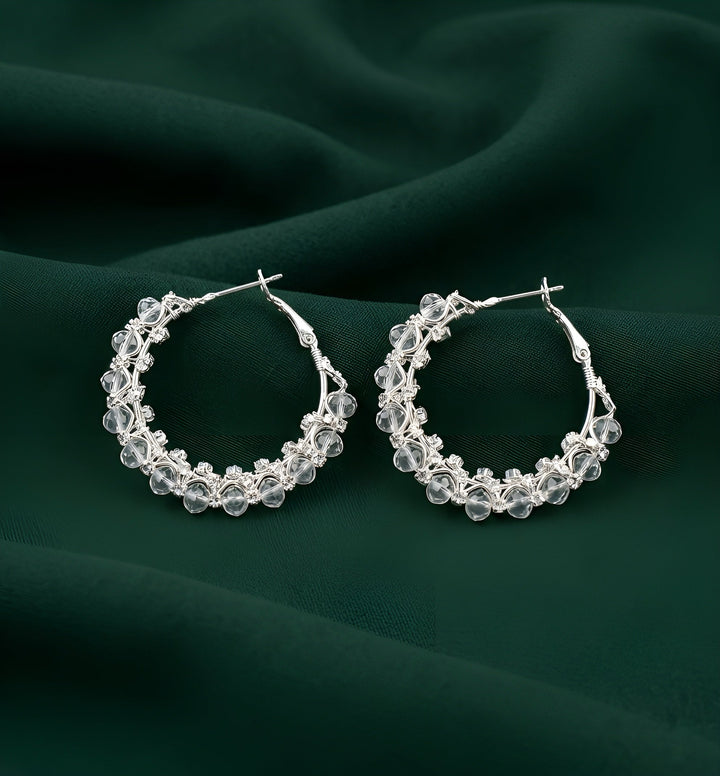 Silver Plated Transparent Fancy Beaded Hoops
