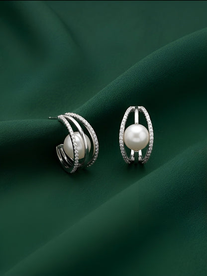 Silver Plated Fancy Pearl & Beaded Hoops
