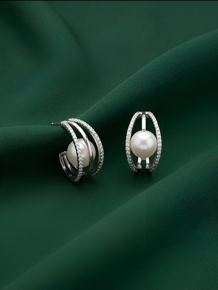 Silver Plated Fancy Pearl &amp; Beaded Hoops