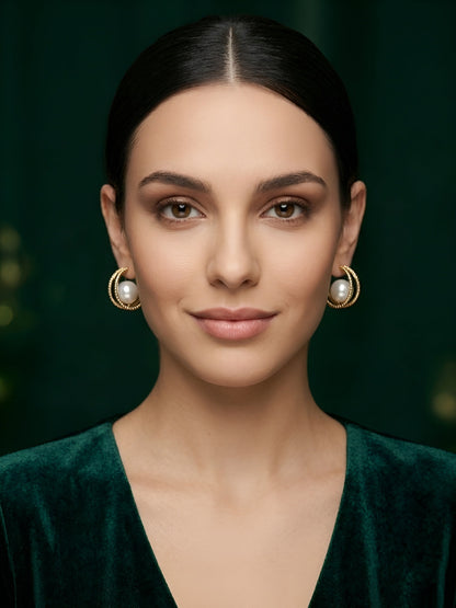 Silver Plated Fancy Pearl Hoops