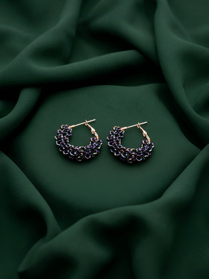 Gold Plated Black Fancy Beaded Hoops