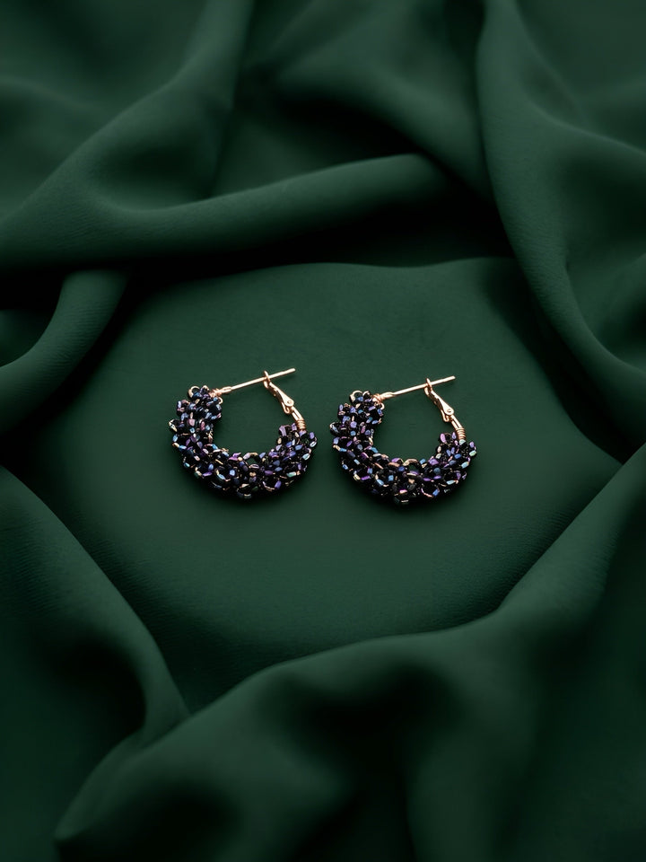 Gold Plated Black Fancy Beaded Hoops