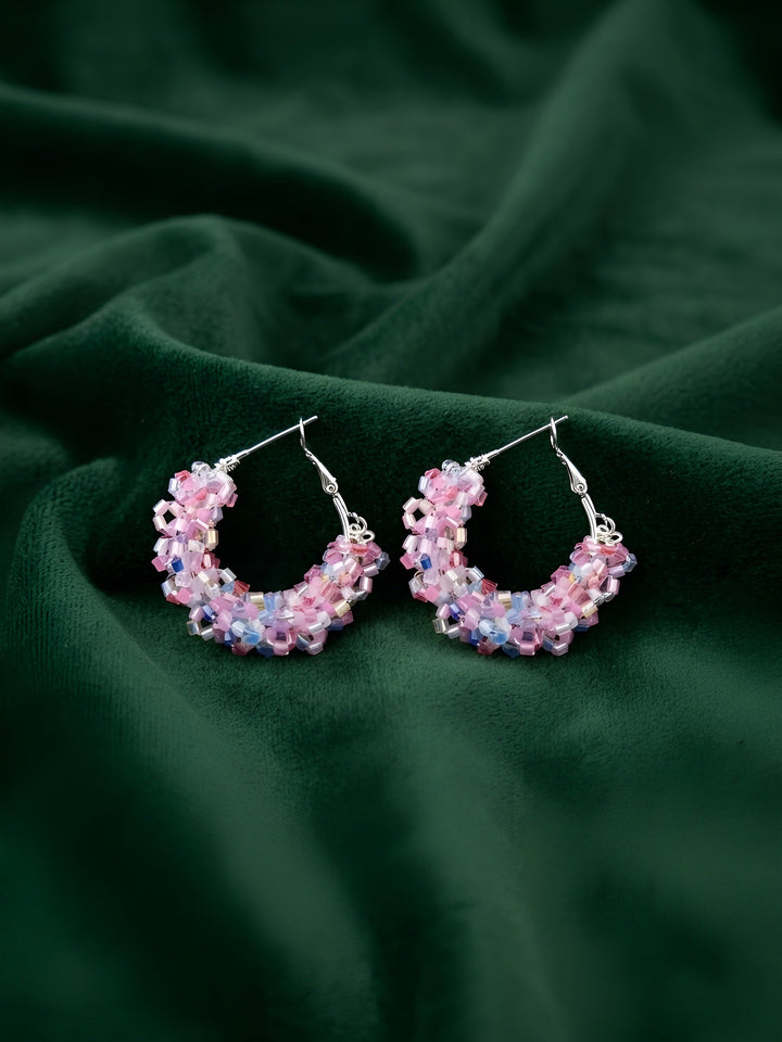 Silver Plated Multicolor Fancy Beaded Hoops