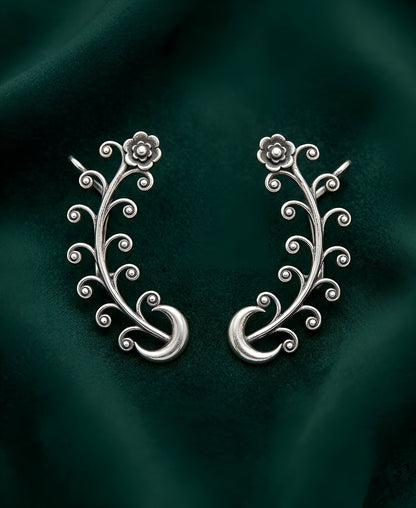 Silver Plated Oxidized Contemporery Ear Cuff