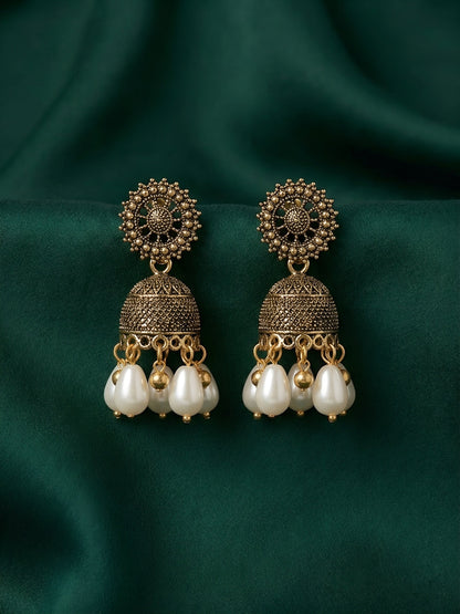 Golden Oxidized With Beaded Indo-Western Jhumka