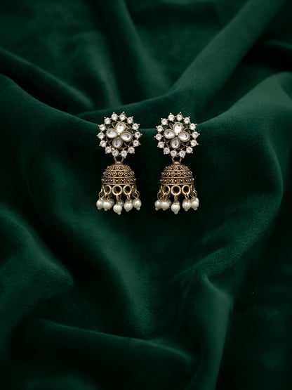 Gold Oxidized With Beaded Indo-Western Jhumki