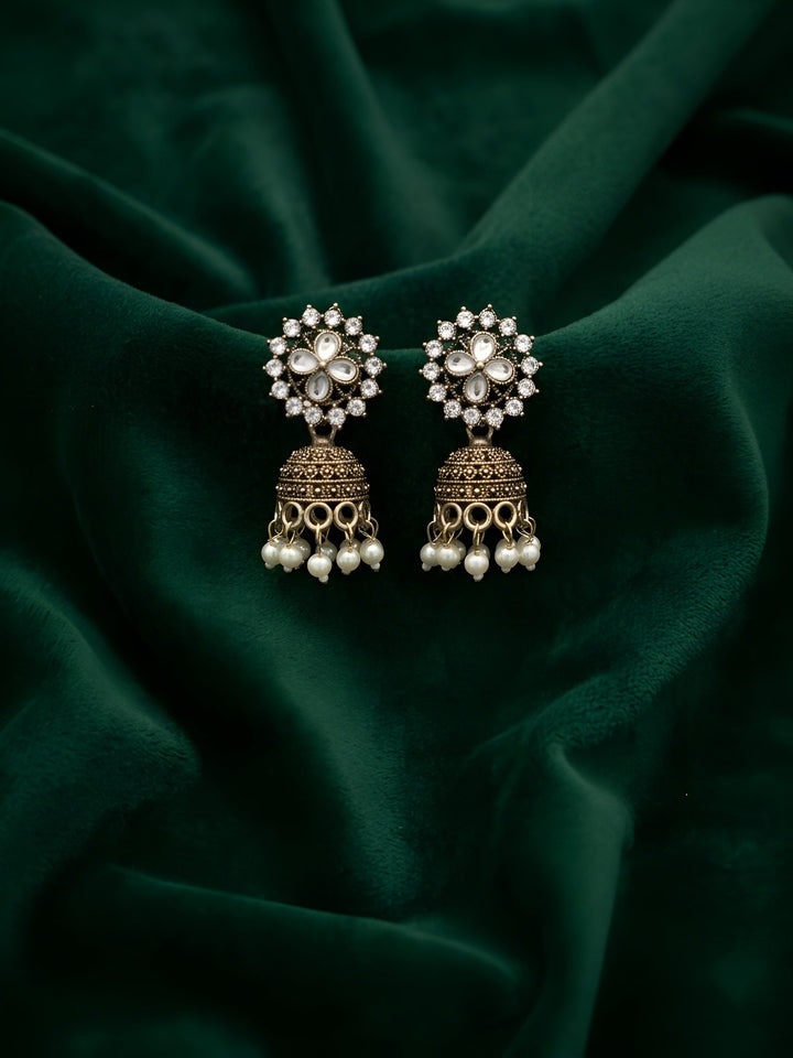 Gold Oxidized With Beaded Indo-Western Jhumki