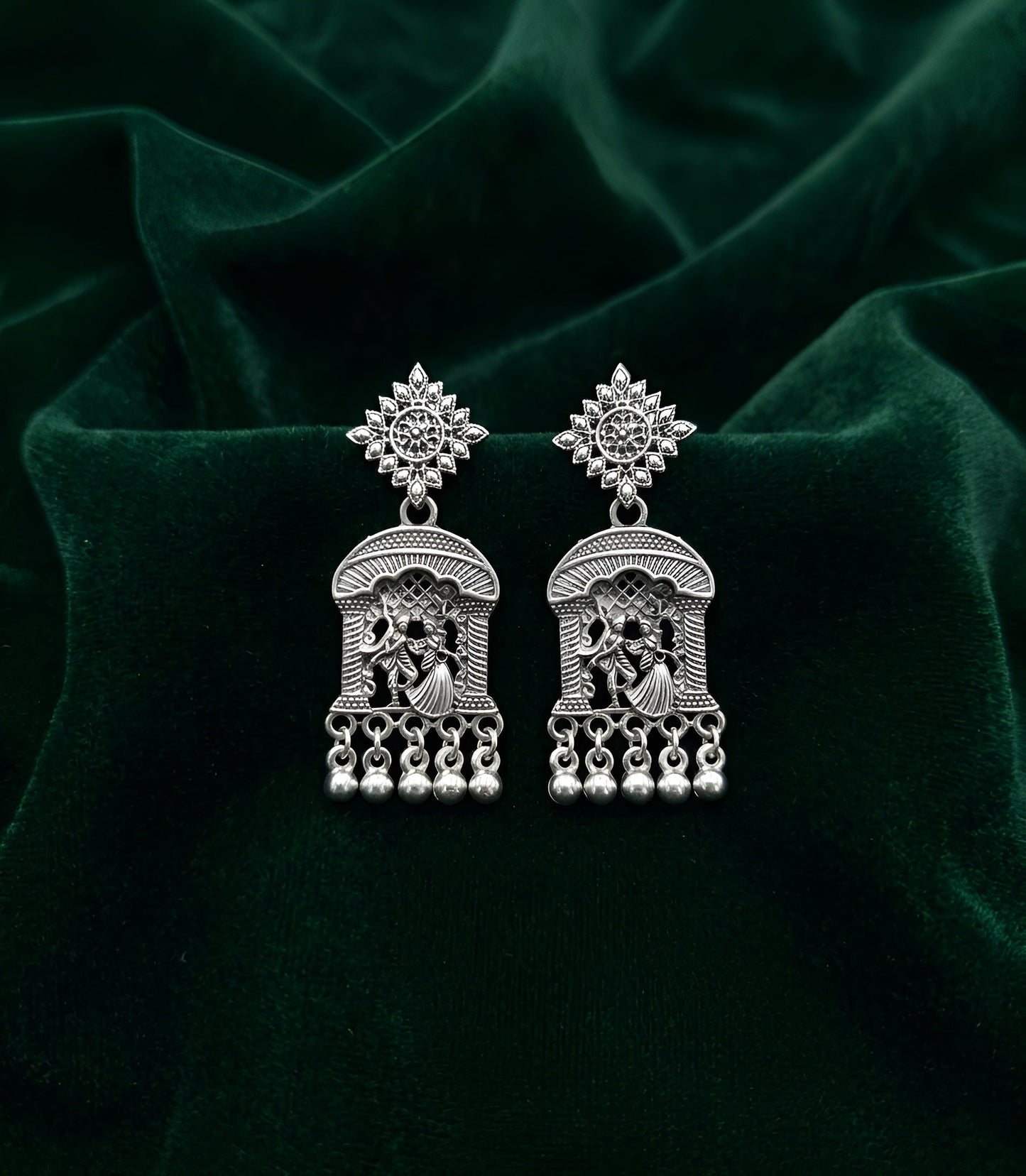 Silver Plated Oxidized Contemporery Earrings