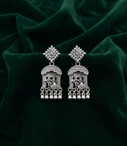 Silver Plated Oxidized Contemporery Earrings