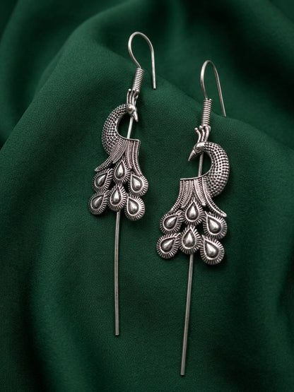 Silver Plated Oxidized Peacock Design Ear Cuff