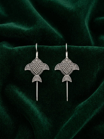 Silver Plated Oxidized Fish Design Ear Cuff