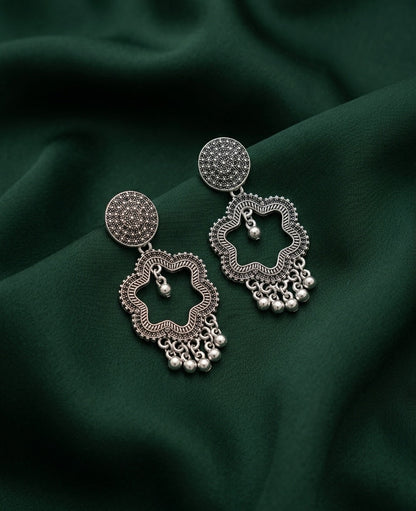 Silver Plated Oxidized Fancy Drop Earrings