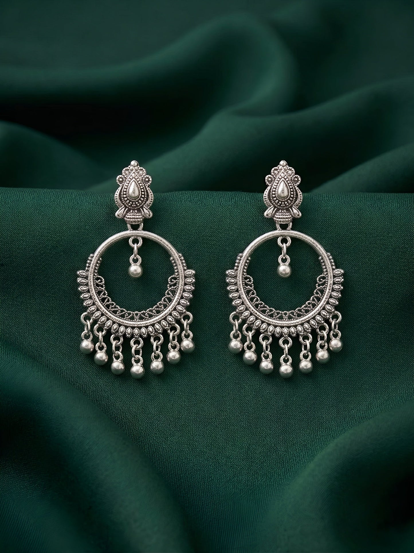Silver Plated Oxidized Fancy Drop Earrings