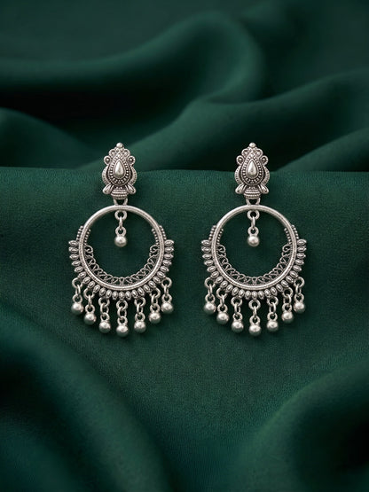 Silver Plated Oxidized Fancy Drop Earrings
