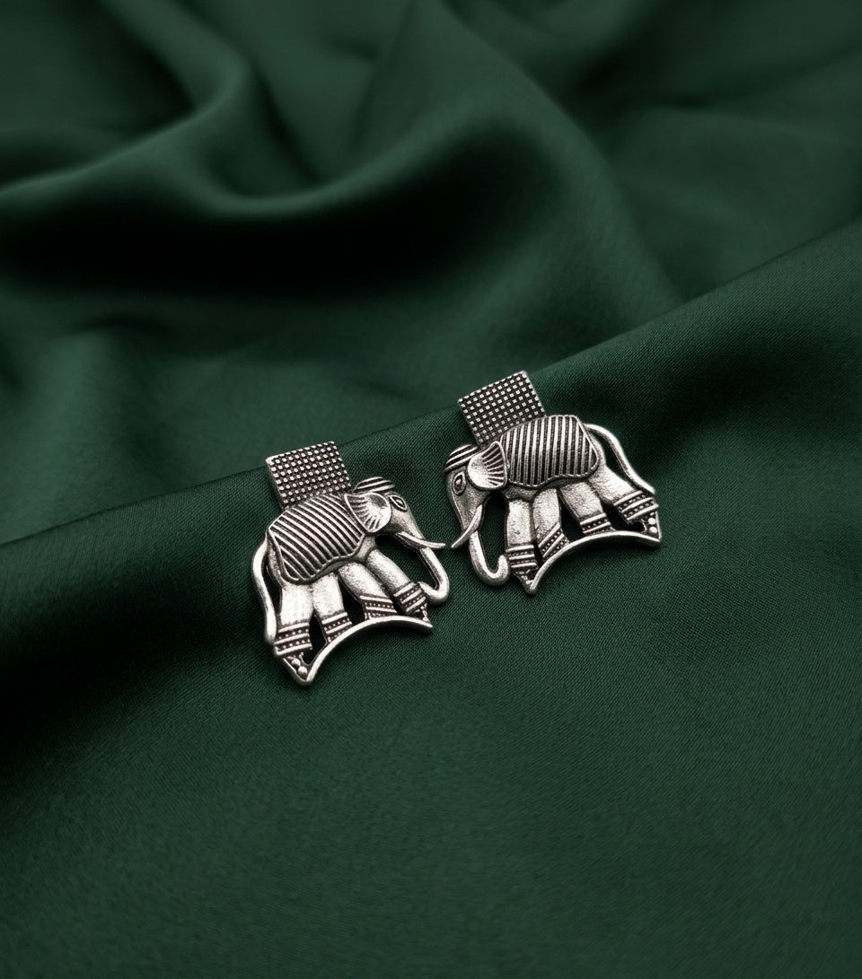 Silver Plated Oxidized Animal Design Drop Earrings