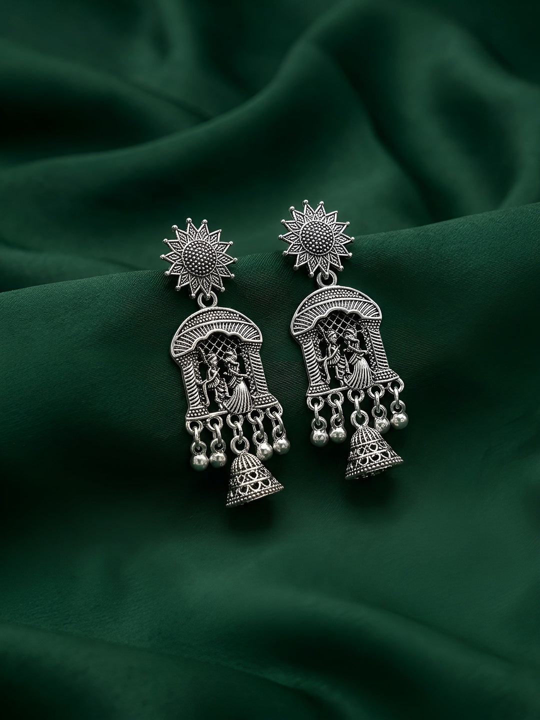 Silver Plated Oxidized Contemporery Earrings