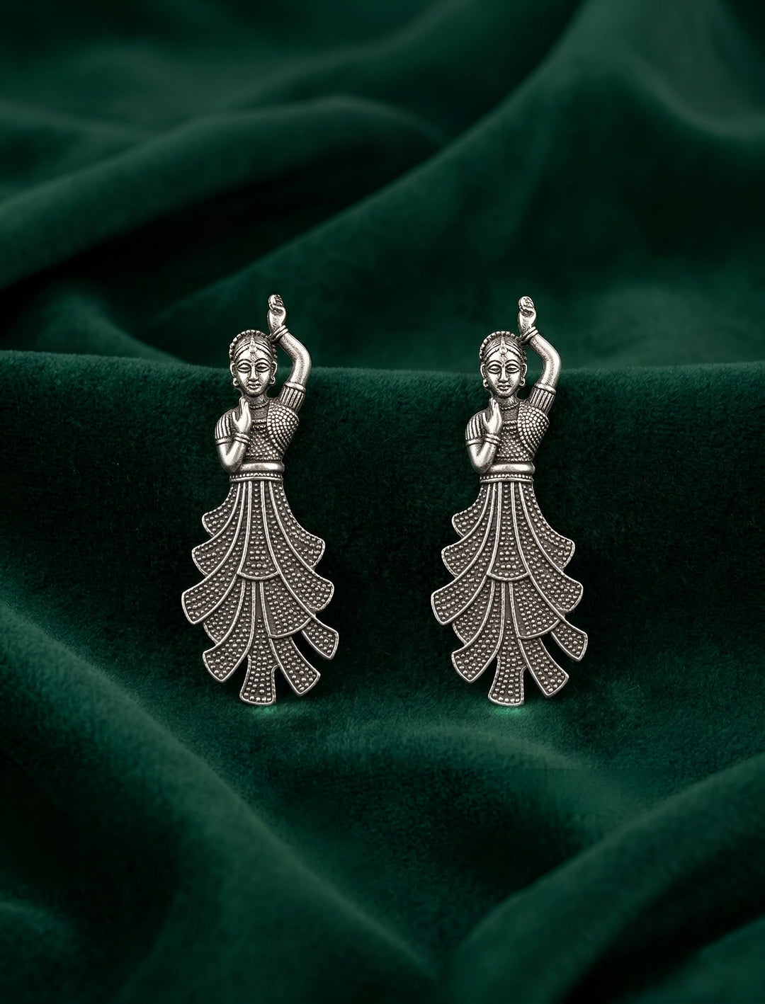 Oxidised Silver-Toned Dancing Lady Statement Earrings