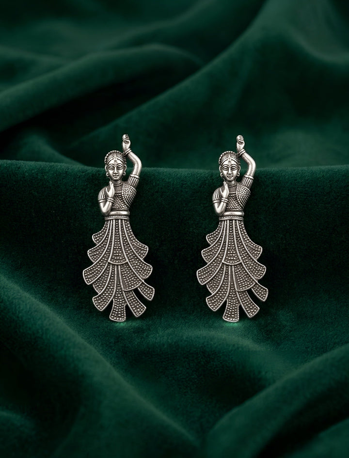 Oxidised Silver-Toned Dancing Lady Statement Earrings