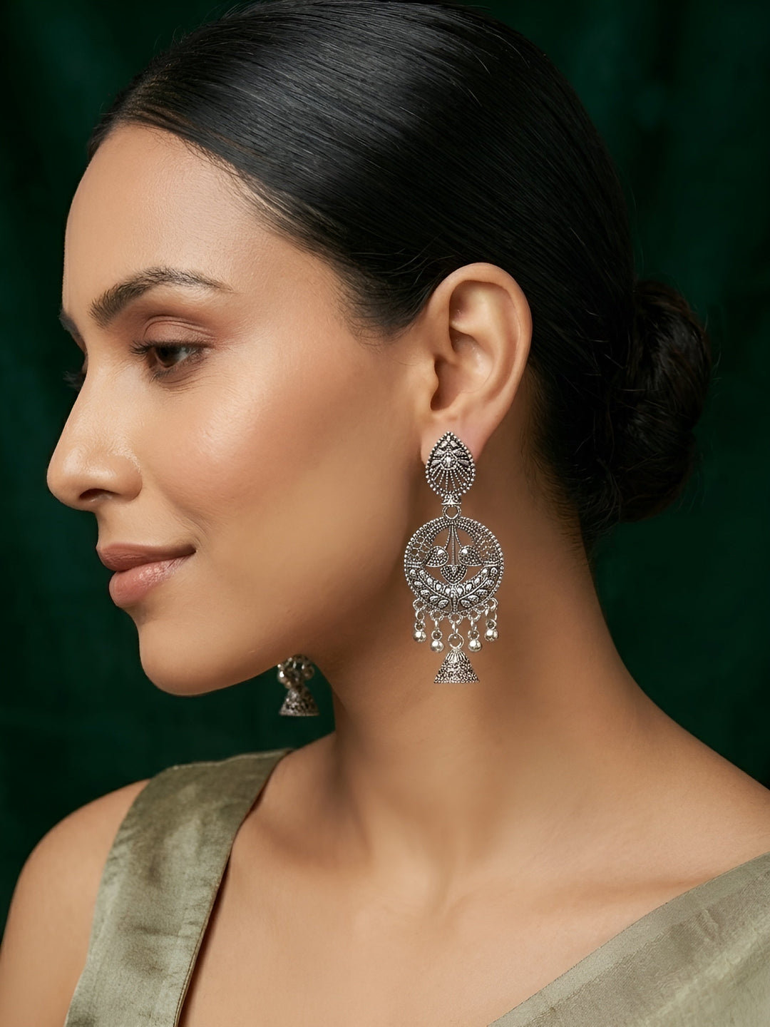 Silver Plated Oxidized Ethnic Earrings