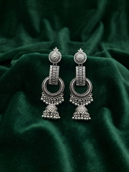 Silver Plated Oxidized Fancy Jhumki Earrings