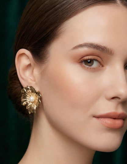 Gold Plated Flower Shaped Fancy Studs