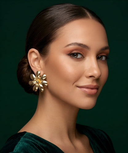 Gold Plated Contemporery Flower Studs