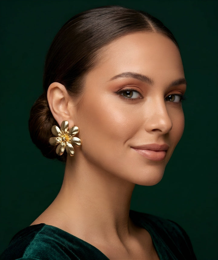Gold Plated Contemporery Flower Studs