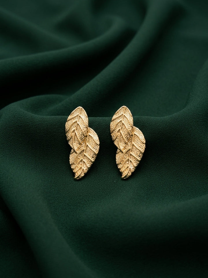 Gold Plated Leaf Design Trendy Earrings